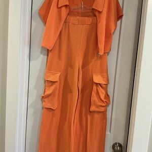 Vibrant Orange Women's 2 piece cargo pants with Pockets